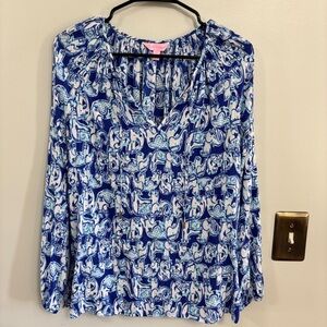 Lilly Pulitzer Get Trunky Willa blouse blue small